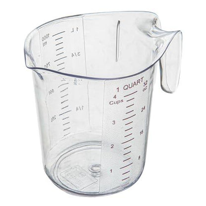 RW Base 1 Quart Measuring Jar, 1 Durable Measuring Beaker - Metric And Imperial Units, V-Shaped Spout, Clear Plastic Measuring Cup, Handle With Thumb-Grip, Tolerates Up To 248F - Restaurantware - CookCave