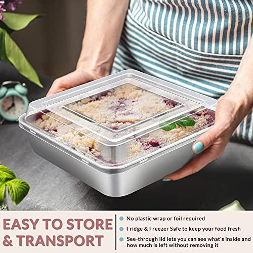 E-far 6/8/9-Inch Square Cake Pan with lid Set, Square Baking Brownie Pans Stainless Steel Bakeware Set of 3, Non-toxic & Healthy, Easy Clean & Dishwasher Safe - 6 Pieces(3 Pans + 3 Covers) - CookCave