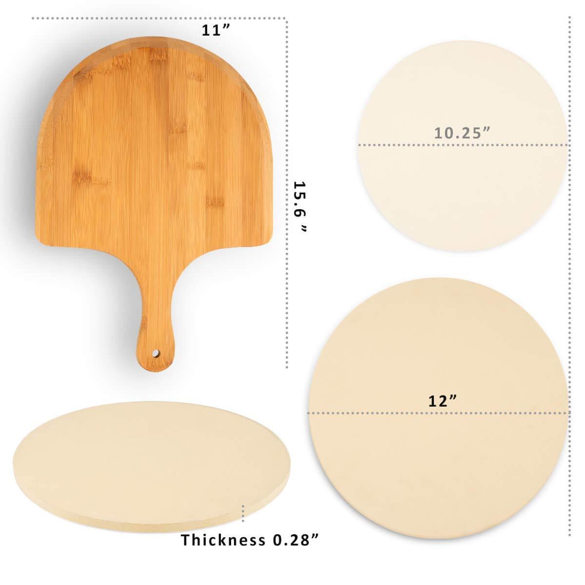 GEEBOBO Pizza Stone for Oven and Grill, Free Wooden Pizza Peel Paddle,Durable and Safe Pizza Stone for Grill,Thermal Shock Resistant Cordierite Cooking Stone,baking stone (12 inch) - CookCave