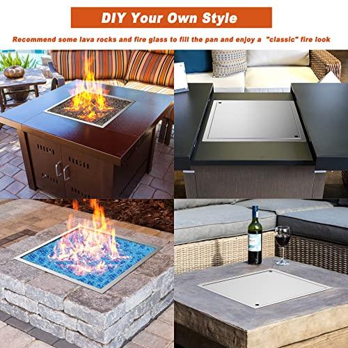 Skyflame 24" x 24" Square Stainless Steel Drop-in Fire Pit Kit with Fire Pit Burner Pan, Fire Burner Ring and Protective Lid, Suitable for Indoor or Outdoor DIY Firepit - CookCave