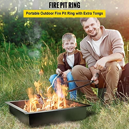 VEVOR Fire Pit Ring, 36-Inch Outer/30-Inch Inner Diameter Fire Pit Insert,1.5 mm Thickness Fire Ring, DIY Steel Ring with Tongs In-Ground Fire Pit Liner for Outdoor, Patio, Backyard - CookCave