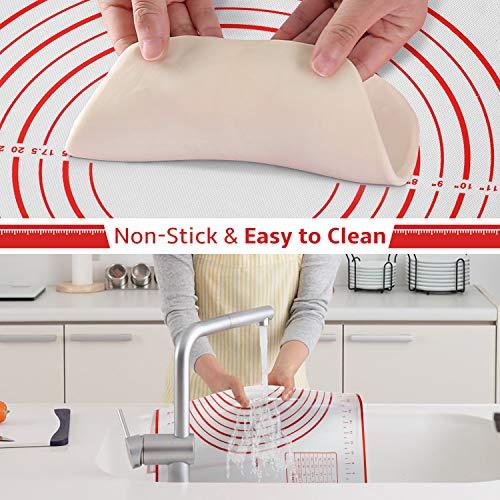 Silicone Baking Mat Non Slip Pastry Mat with Measurement Non Stick BPA Free Baking Mat Sheet for Rolling Dough Counter Cookies Pie, 24 x 16 Inches Red (with 1 Dough Scraper) - CookCave
