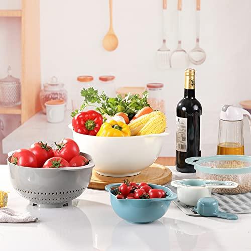 Lccowot 8PCS Mixing Bowls, Plastic Mixing Bowl Set, includes 2 Mixing Bowl, 1 Colander, 1 Sifter and 4 Measuring Cups, Space Saving Nesting Mixing Bowls for Kitchen, Ideal for Baking and Cooking - CookCave