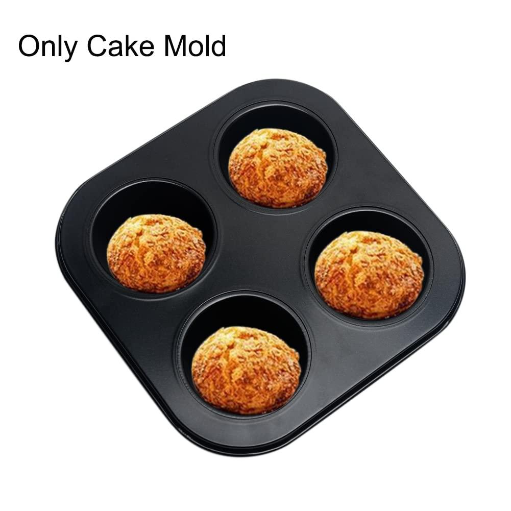 4 Cup Muffin Pan Mold - Non-Stick Cupcake Baking Tray/Tin - Carbon Steel Cake Mould For home, cafe bar and restaurant (Black) - CookCave