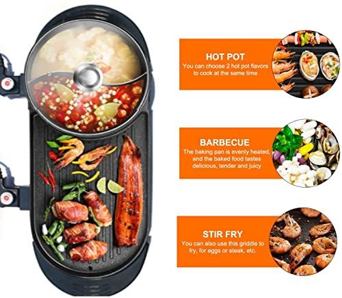 Hot pot with Grill 2 in 1 Electric BBQ Grill Shabupot 2200W Non-Stick Korean Barbecue Grill Indoor for 2-12 People Independent Dual Temperature Control 110V(27 Inch) - CookCave