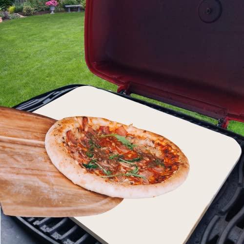 Ritual Life Pizza Stone for Oven and Grill with Wooden Pizza Peel Paddle & Pizza Cutter Set - Detachable Serving Handles - BBQ Grilling Accessories - Baking Stone - 15 inch Large Pizza Stones - CookCave