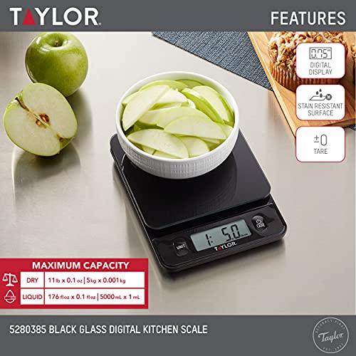 Taylor Glass Top Food Scale with Touch Control Buttons, 11 lb Capacity, Black - CookCave