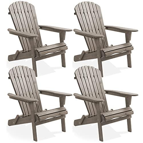 Casafield Folding Adirondack Chair, Set of 4 Cedar Wood Outdoor Fire Pit Lounge Chairs for Patio, Deck, Yard, Lawn and Garden Seating, Partially Pre-Assembled - Gray - CookCave