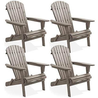 Casafield Folding Adirondack Chair, Set of 4 Cedar Wood Outdoor Fire Pit Lounge Chairs for Patio, Deck, Yard, Lawn and Garden Seating, Partially Pre-Assembled - Gray - CookCave