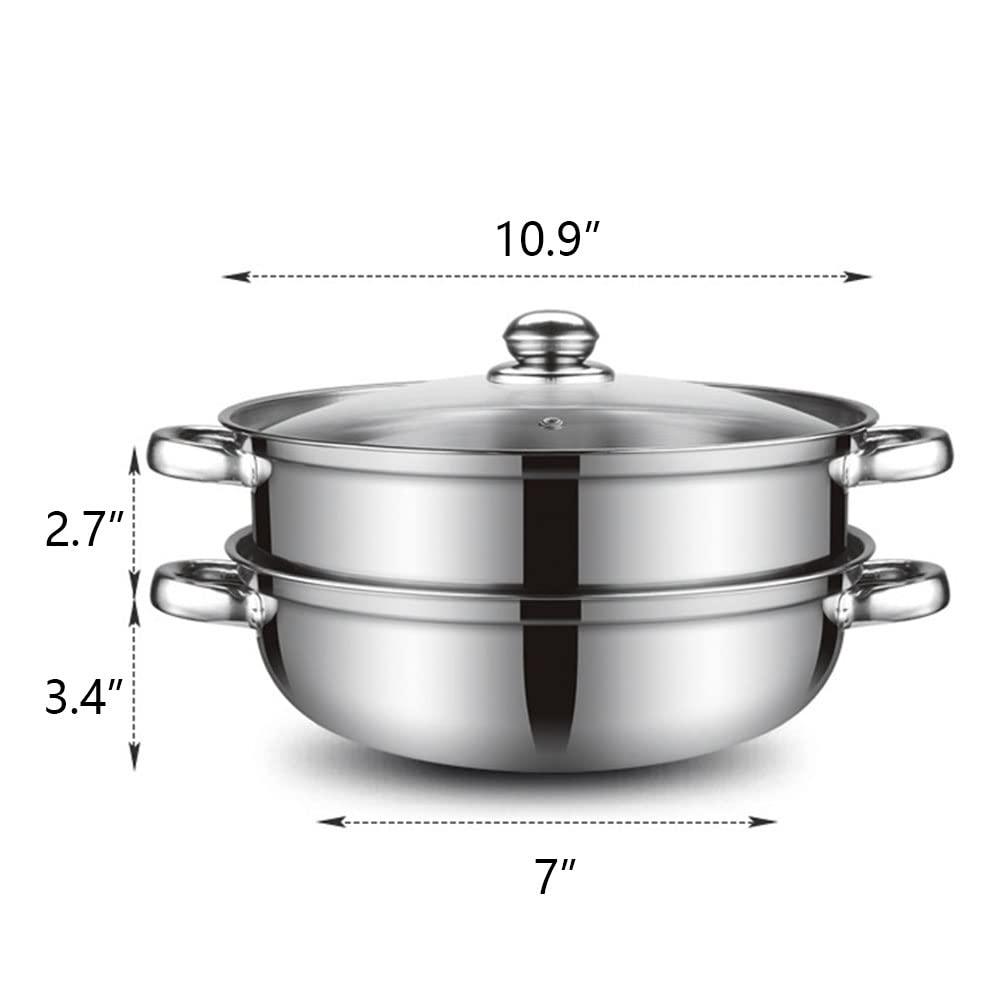 Steamer Pot for Cooking 11 inch Steamer Pot, 2-tier Multipurpose 18/8 Stainless Steel Steam Pot Cookware with Lid for Vegetable, Dumpling, Stock, Sauce, Food - CookCave