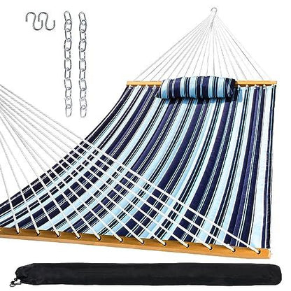 SZHLUX Outdoor Quilted Fabric Hammock with Spreader Bars and Detachable Pillow and Chains,Outdoor Patio Backyard Poolside, 450 LBS Weight Capacity, Catalina Beach - CookCave