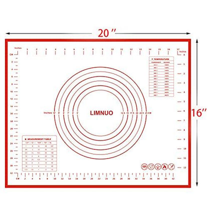 Silicone Pastry Mat Extra Thick Non Stick Baking Mat, Fondant Mat,Counter Mat,Dough Rolling Mat, Oven Liner, Pie Crust Mat (16''(W)*20''(L), Red) - CookCave