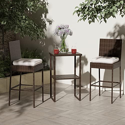 Sundale Outdoor Bar Stools 30 Inch Seat Height Set of 2, Patio Wicker Counter Stools with Back Rest, High Brown Rattan Chair with Pillow & Beige Cushion, All-Weather Armless Tall Pub Barstool - CookCave