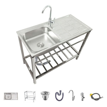 ZHXIPP Freestanding Kitchen Sink Commercial Stainless Steel Single Bowl Sink with Storage Shelves Restaurant Sink Utility Utility Washing Hand Basin 29.5 x15.7 X 29.5 in (Silver) - CookCave