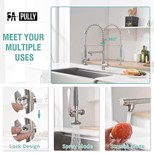 Fapully Commercial Pull Down Kitchen Sink Faucet with Sprayer Brushed Nickel - CookCave