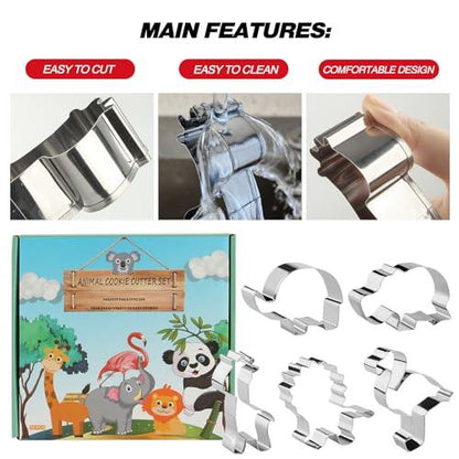 Animal Cookie Cutters for Kids, Safari Zoo Animals 12 PCS Cookie Cutters Set with Lion, Giraffe, Hippo, Panda, Koala, Elephant, Dog, Crocodile, Flamingo etc. (Gift Box) - CookCave