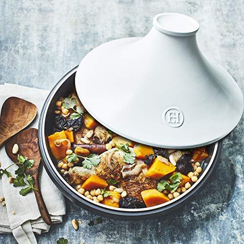 Emile Henry Delight Ceramic Tagine, 4.0 Quart, Slate with White - CookCave