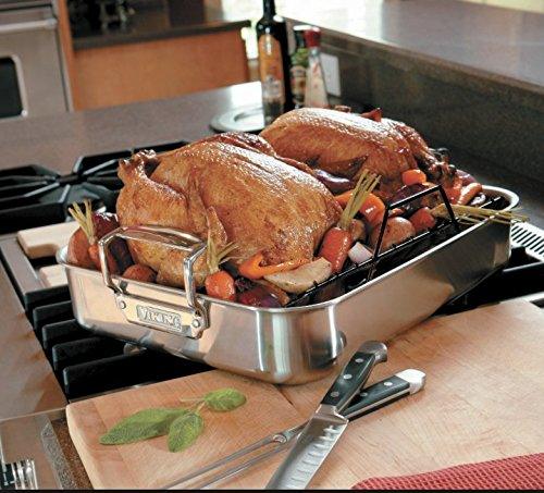 Viking Culinary 3-Ply Stainless Steel Roasting Pan, Includes a Nonstick Rack, Dishwasher, Oven Safe, Works on All Cooktops including Induction - CookCave