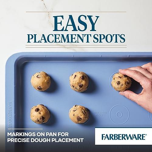 Farberware Easy Solutions Nonstick Bakeware Cookie Pan/Baking Sheet with Drop Zones and Portion Marks, 11 Inch x 17 Inch - Blue - CookCave