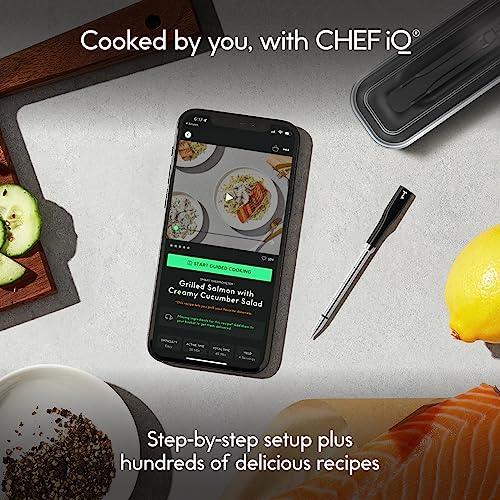 Chef iQ Smart Wireless Meat Thermometer with Ultra-Thin Probe, Unlimited Range Bluetooth Meat Thermometer, Digital Food Thermometer for Remote Monitoring of BBQ Grill, Oven, Smoker, Air Fryer - CookCave