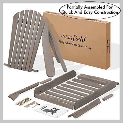 Casafield Folding Adirondack Chair, Set of 4 Cedar Wood Outdoor Fire Pit Lounge Chairs for Patio, Deck, Yard, Lawn and Garden Seating, Partially Pre-Assembled - Gray - CookCave