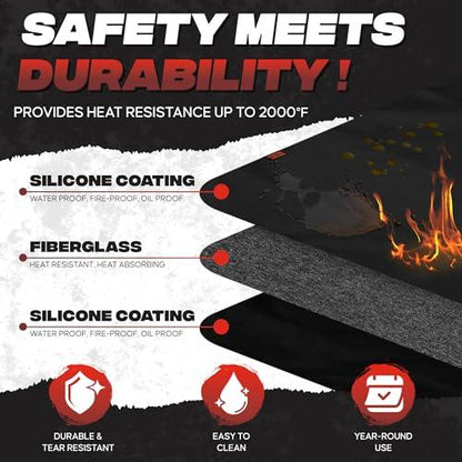 XL Under Grill Mat (60x40) Fireproof Waterproof Oilproof BBQ Grilling Mat for Outdoor/Indoor Smoker Cooking, Fire Pit, Pizza Oven Table, Fireplace, Camping, Barbeque | Protects Grass, Patio, Floors - CookCave