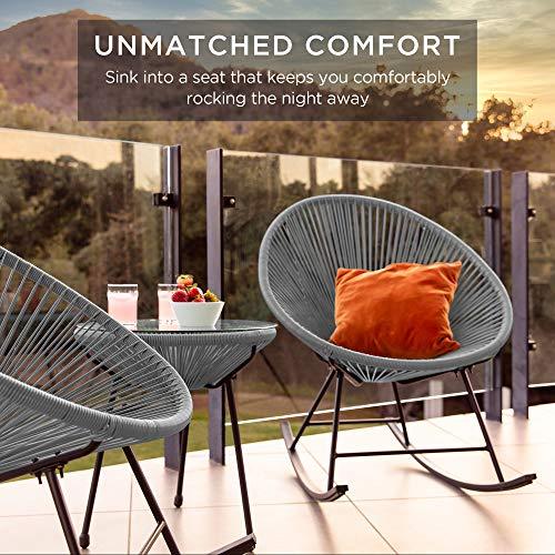 Best Choice Products 3-Piece Outdoor Acapulco All-Weather Woven Rope Patio Conversation Bistro Set w/Glass Top Table and 2 Rocking Chairs - Gray - CookCave