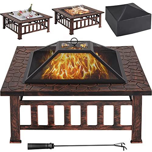 Yaheetech Fire Pit 34in Outdoor Fire Pits Fireplace Heater Stove with Screen, Waterproof Cover & Poker for BBQ Patio Bonfire - CookCave