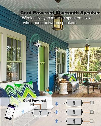 Inwa Bluetooth Outdoor Speaker, IPX5 Waterproof Wall Mount Speaker, Wireless Sync Up to 100 Speakers, Connect Seamlessly to Phone, Computer, Echo Dot, Suitable for Patio, Porch, Gazebo, Garage, 2 Sets - CookCave