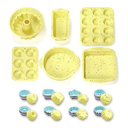 46PCS Silicone Bakeware Set Silicone Cake Molds set Including Baking Pan, Cake Mold, Cake Pan, Toast Mold, Muffin Pan, Donut Pan, And Cupcake Mold Silicone Baking Cups Set - CookCave