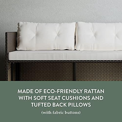 Edenbrook Bayview Rattan Patio Furniture - Mix and Match Outdoor Furniture, L-Shape Sofa Only, Brown Rattan/Cream - CookCave