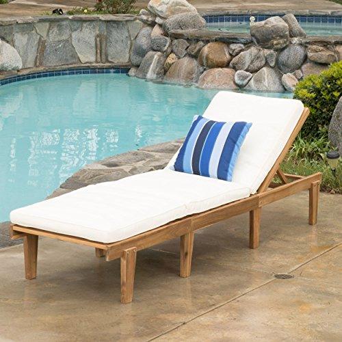Christopher Knight Home Ariana Acacia Wood Chaise Lounge with Cushion, Teak Finish - CookCave