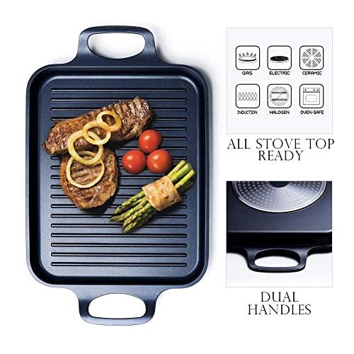 S·KITCHN Nonstick Grill Pan, Induction Stove Top Grill Plate, Glass Grilling Pan for Indoor, Gas Range Grill Panel/Skillet - CookCave