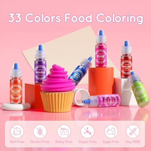 Food Coloring - 33 Food Grade Vibrant Colors Food Coloring Liquid Set, Food Dye Color for Baking, Icing, Cookie, Cake Decorating, Easter Egg, DIY Making Supplies Kit - 0.25 Fl. oz (6 ml)/Bottles - CookCave