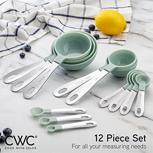 COOK WITH COLOR 12 PC Measuring Cups Set and Measuring Spoon Set, Stainless Steel Handles, Nesting Kitchen Liquid/Dry Measuring Cup Set (Mint) - CookCave