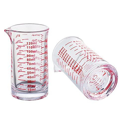 Ackers Shot Glass Measuring Cup 4 Ounce/120ML Liquid Heavy High Espresso Glass Cup Red Line，V-Shaped Spout - CookCave