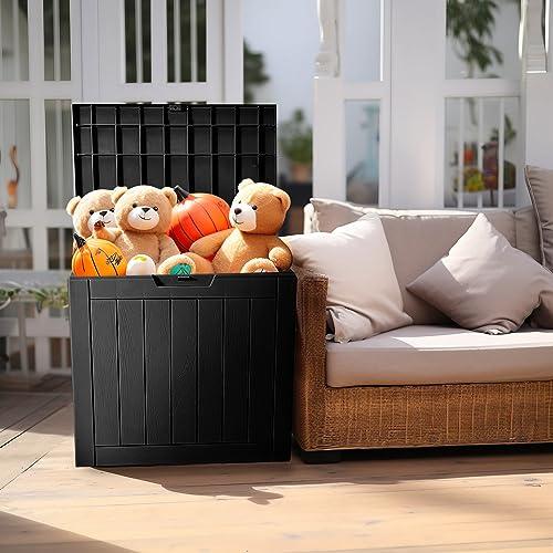KFY Deck box,30 gallon indoor and outdoor storage box, Waterproof and sun-resistant resin material box, suitable for swimming pools, outdoor patios, bedrooms, garages (black - CookCave