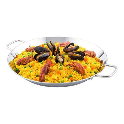 Restaurantware 10 Inch Spanish Paella Pan, 1 Induction Ready Paella Pan - Heavy-Duty, Riveted Handles, Silver Stainless Steel Spanish Pan, Dishwasher-Safe, Paella Cookware For Homes or Restaurants - CookCave