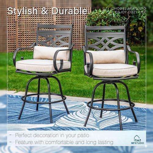 MFSTUDIO 4 PCS Patio Bar Stools, 360° Swivel Metal Counter Height Bar Chair with Seat & Back Support Cushion, All-Weather Resistant, Black - CookCave