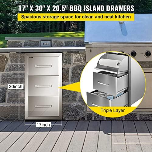 Mophorn 17W x 30H x 21D Inch Outdoor Kitchen Stainless Steel Double Access Drawers with Paper Towel Holder Combo for BBQ Island or Grill Station - CookCave