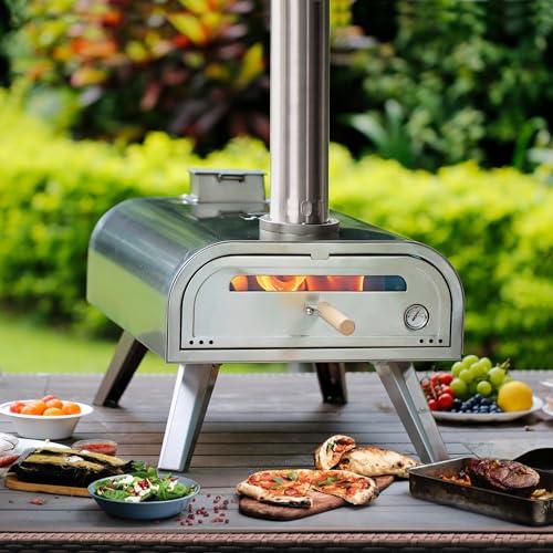 BIG HORN OVEN Pizza Wood Pellet Grill Outdoor Portable 16 inch Fired Pizza Maker with Pizza Stone & Built-in Thermometer ovens - CookCave