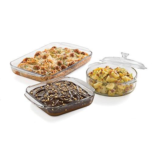 Libbey Baker's Basics 3-Piece Glass Casserole Baking Dish Set with 1 Cover - CookCave