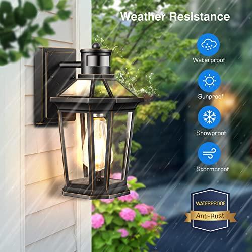 VIANIS Motion Sensor Exterior Light Fixture, 2 Pack Dusk to Dawn Outdoor Light Wall Mount, Anti-Rust Aluminum Outside House Lights,Farmhouse Coach Lantern for Porch, Entryway, Garage, Front Door - CookCave