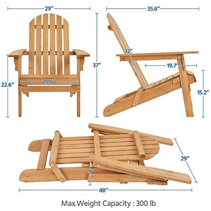 Topeakmart Set of 4 Folding Adirondack Chair Outdoor Weather Resistant Chairs for Patio Deck Garden, Backyard Deck, Fire Pit, Honey Brown - CookCave