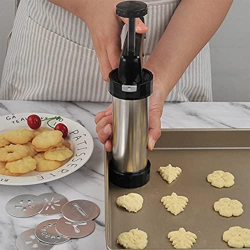 Suuker Cookie Press Gun Set,Stainless Steel Icing Decoration Press Gun Kit with 13 Discs and 8 Icing Tips for Home DIY,Biscuit Maker and Decoration,Black - CookCave