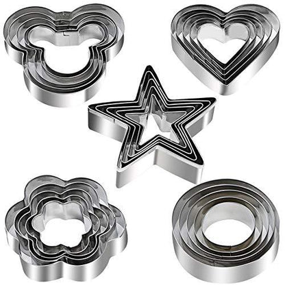 Cookie Cutters Shapes Set, 25pcs Flower,Round,Heart,Star,Mouse Shape Stainless Steel Metal Cookie Molds for Kitchen, Baking - CookCave
