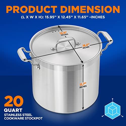 NutriChef Stainless Steel Cookware Stockpot - 20 Quart, Heavy Duty Induction Pot, Soup Pot With Stainless Steel, Lid, Induction, Ceramic, Glass and Halogen Cooktops Compatible - NCSPT20Q White - CookCave