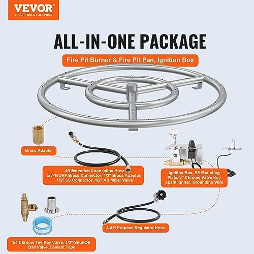 VEVOR 18 inch Round Drop-in Fire Pit Pan, Stainless Steel Fire Pit Burner Kit, Propane Gas Fire Pan with 150,000 BTU for Indoor or Outdoor Use - CookCave