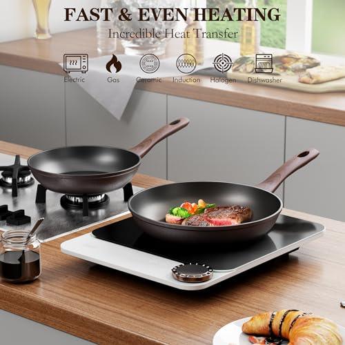 Aufranc Nonstick Frying Pan Set, 3pcs Non Stick Fry Pan - 8 Inches, 9.5 Inches and 11 Inches Induction Skillets Compatible with All Cooktops, Non-stick Cooking Pan with Stay Cool Handle (Black) - CookCave