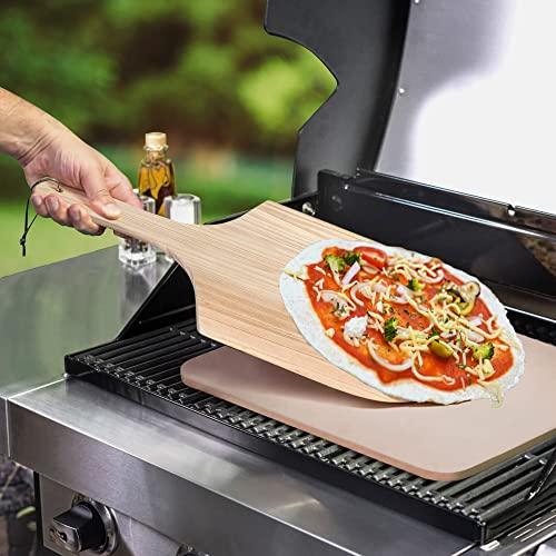 KORCCI Large Pizza Stone for Oven and Grill 15 x 12", Free Wooden Pizza Peel paddle, Durable and Safe Baking Stone for grill, Thermal Shock Resistant cooking stone - CookCave